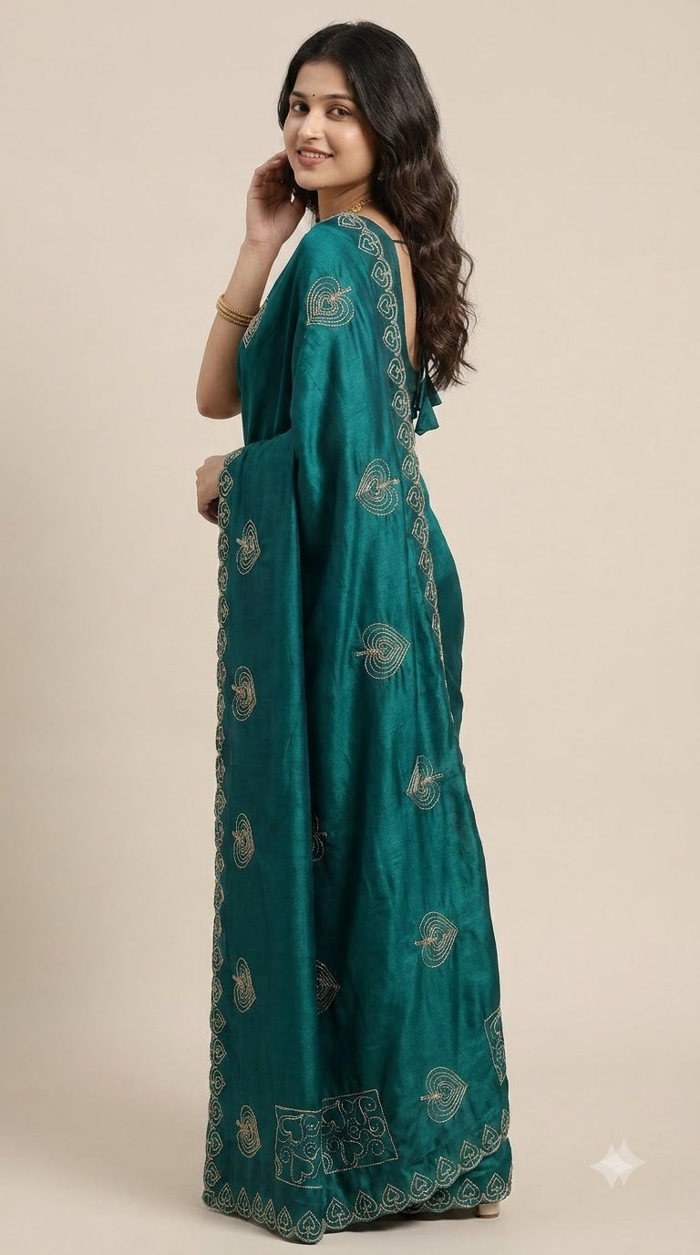 Morpankh — Peacock Blue Sequin Embroidered Saree
