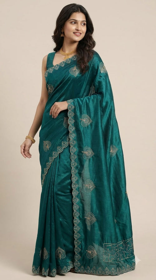 Morpankh — Peacock Blue Sequin Embroidered Saree